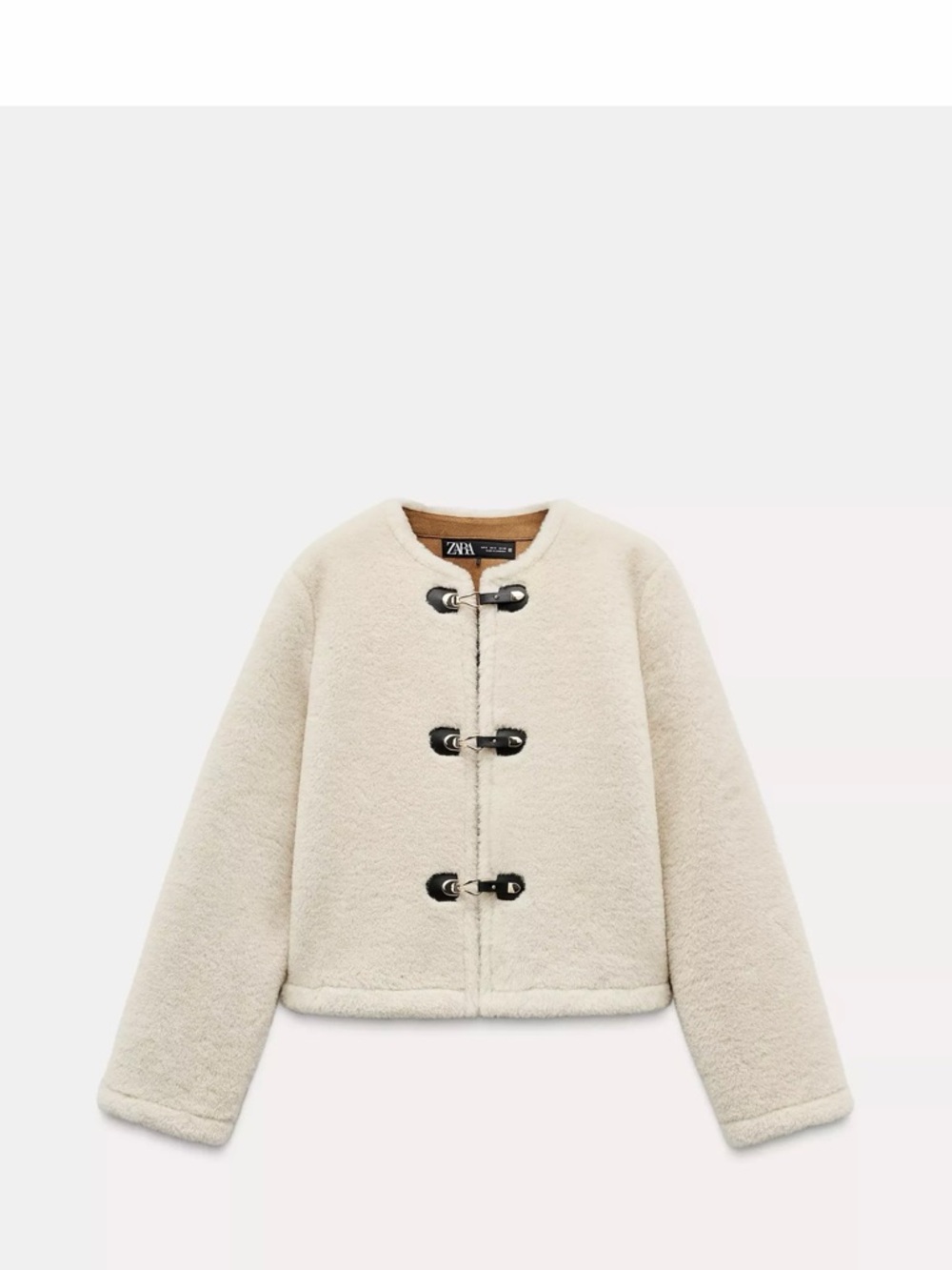 Zara Ivory Teddy Toggle Coat with Black Accents